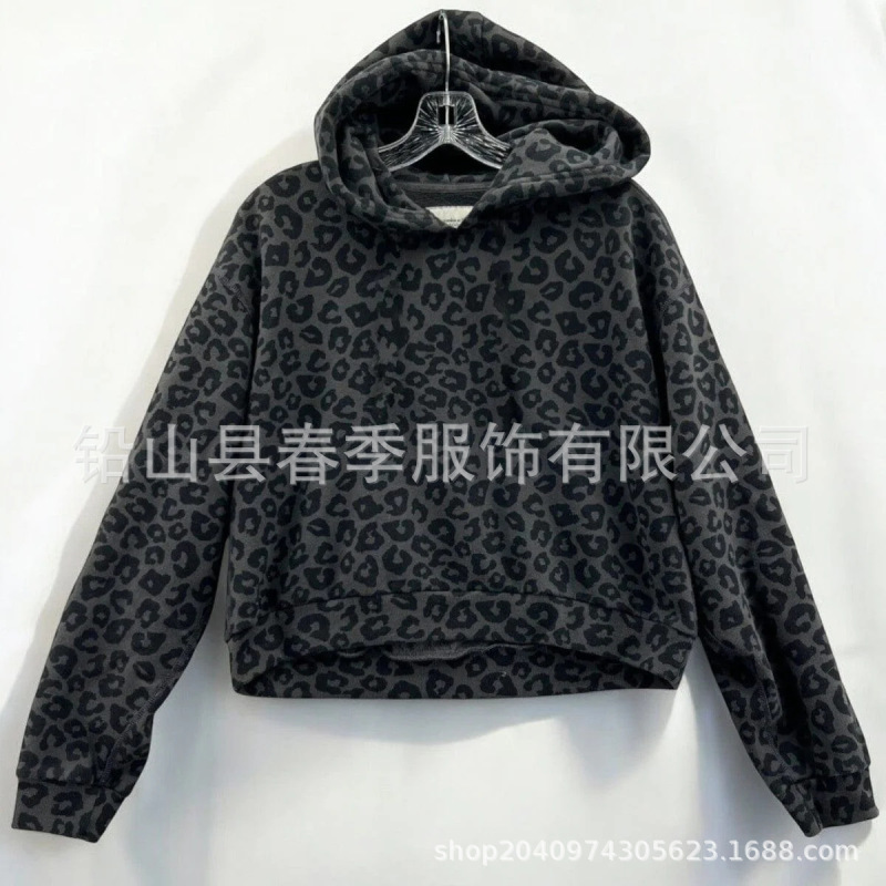 秋季新款美式豹纹数码印花连帽衫宽松套头加绒卫衣|undefined