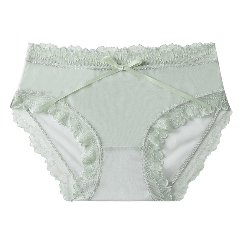 Mediados de cintura de encaje ropa interior de algodón transpirable antibacteriano arco sexy encaje puro deseo malla calzoncillos