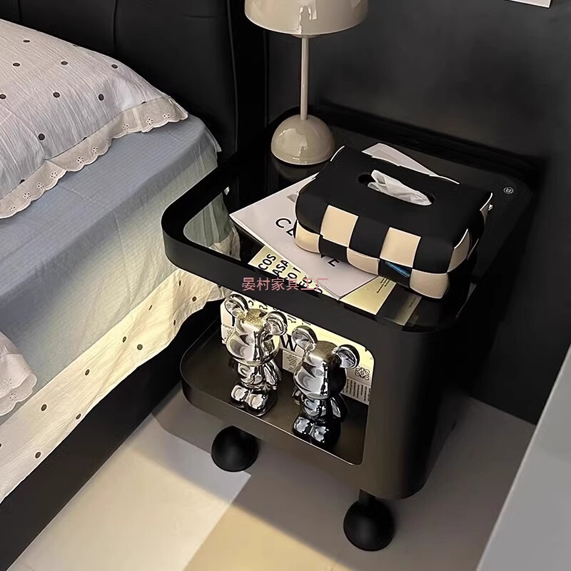 床头柜简约边几现代家用卧室小户型边柜创意置物高级感架子铁艺|undefined