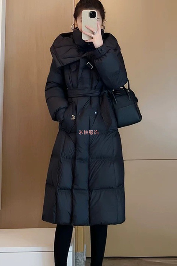 Women's Mid-Length Hooded down Jacket 2025 Winter New Duck down Over-The-Knee Fashionable Waist Thick Jacket for Women
