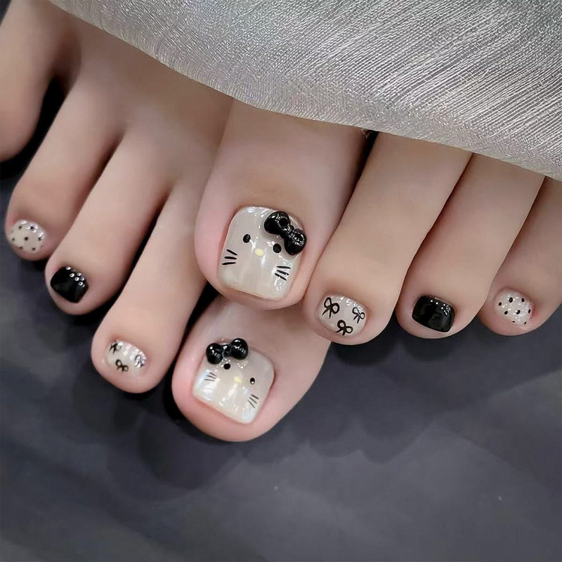 Le Fan Nail Art Wearable Nails Simple Japanese Style Cute Cat Toe Nail Pieces Summer Foreign Trade Toe Nail Pieces