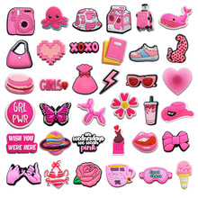 粉色女孩洞洞鞋鞋花可拆卸花园鞋鞋扣 沙滩鞋DIY鞋辅件派对装饰扣