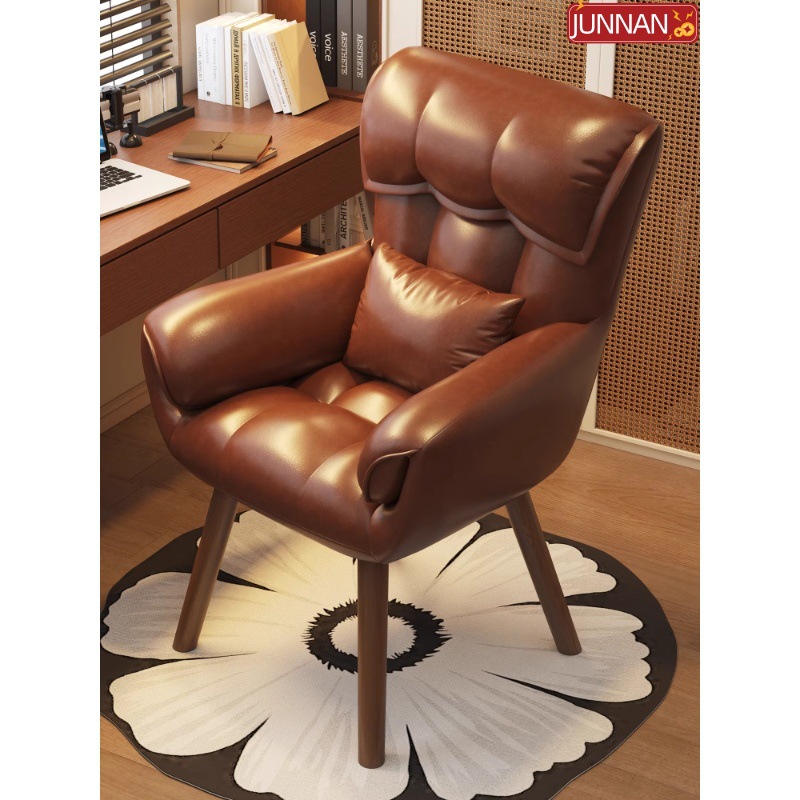 Study Desk and Chair, Bedroom Simple Wooden Legs, Rotatable Backrest Stool, Writing Chair, Computer Chair, Home Comfort and Sedentary