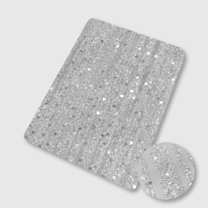 industria pesada vertical clavos de perlas sequinilla tela de malla blanco de hadas vestido de boda ropa de rendimiento tela en stock