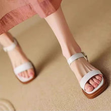 西蒙莱纳凉鞋女夏季新款舒适软外穿一字带露趾洋气凉鞋大码-