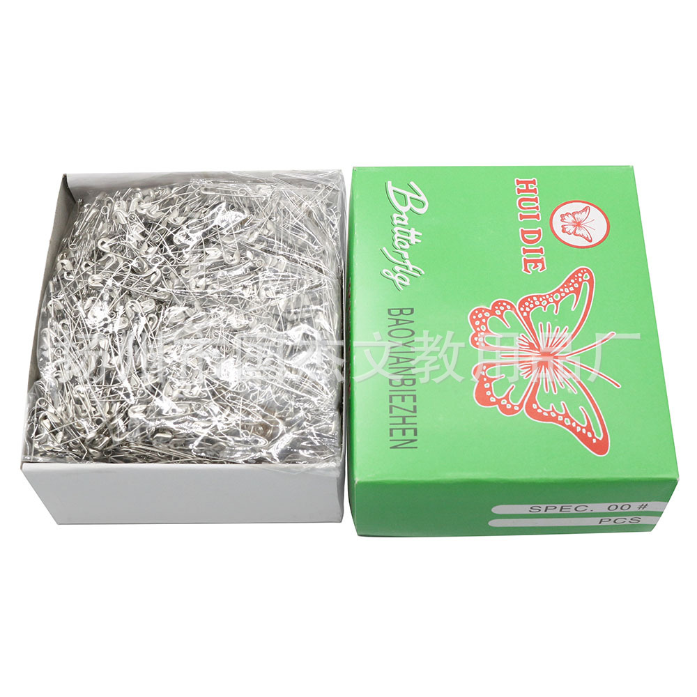 Factory supply nickel-plated metal safety pins in gold, silver, and black colors, 000#-4#, safety pin box pack or string pack