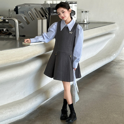 Women's French Style Dress College Long Sleeve Shirt Spring and Autumn Season Charming Youthful Backless Dress Set