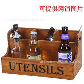 木质复古餐具收纳盒可手提分格刀叉储物盒实木桌面烹饪工具整理盒
