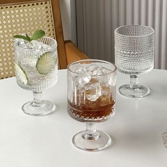 高颜値ins風アイスクリームカップ甘いジュースカップコーヒープリンカップ冷たい飲み物縦紋高脚グラス