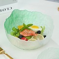 日式锤纹莲雾沙拉碗套装高颜值不规则水果蔬菜玻璃碗盘家用三件套