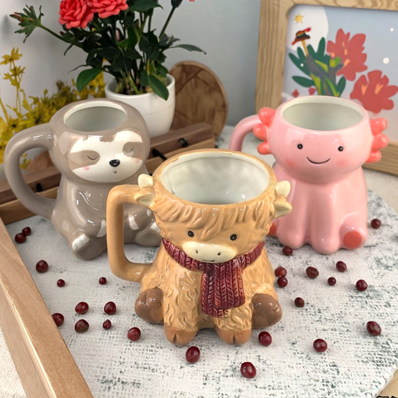 Cerámica creativa transfronteriza 3D Taza de animales Taza de alce Taza de pulpo Taza de perezoso Taza de cerámica encantadora Taza de cerámica Artesanía de cerámica