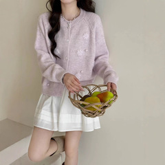 温柔甜美刺绣花朵奶fufu针织开衫女秋季新款宽松软糯毛衣外套上衣