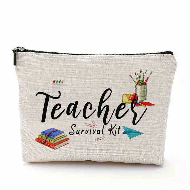 Bolsa de maquillaje transfronteriza para maestros regalo maestro cremallera bolsa impermeable bolsa de almacenamiento de lino regalo del Día del Maestro
