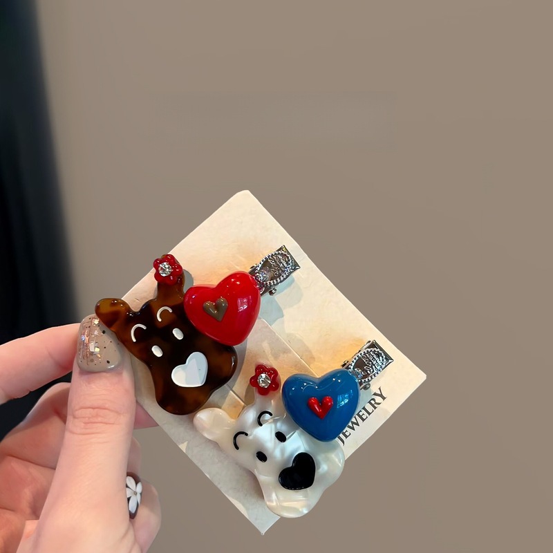 可爱卡通醋酸哈哈狗狗爱心刘海夹侧边夹百搭头饰鸭嘴夹发卡女|undefined