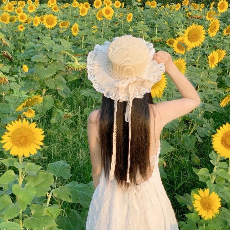 포레스트 선바이저, 목가적 핸드메이드 로리타 모자, 레이스 프렌치 보우 선스크린 리본 브레이드 모자