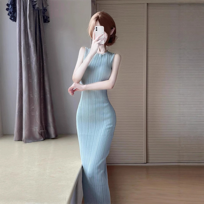 Tall Ladded Summer Gentle Temperament French Vest Long Dress Slim-fit Slimming Stretch Knitted dress
