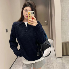 正确版本原标MIU缪家小红书网红款羊绒POLO衫套头麻花毛衣男女