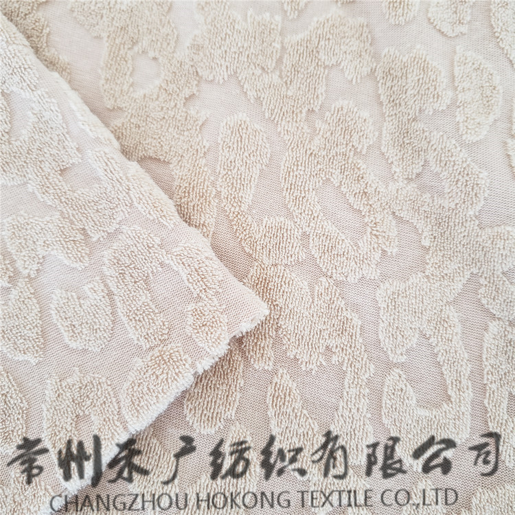 【厂家生产】CVC豹纹提花毛圈布/毛巾布 服装家纺面料花型可来样