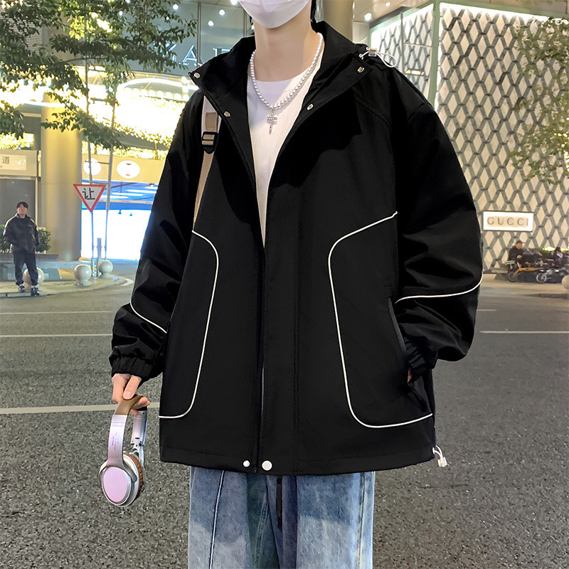 大码青少年外套男春秋新款潮牌百搭加绒宽松加肥加大胖子男装夹克|undefined