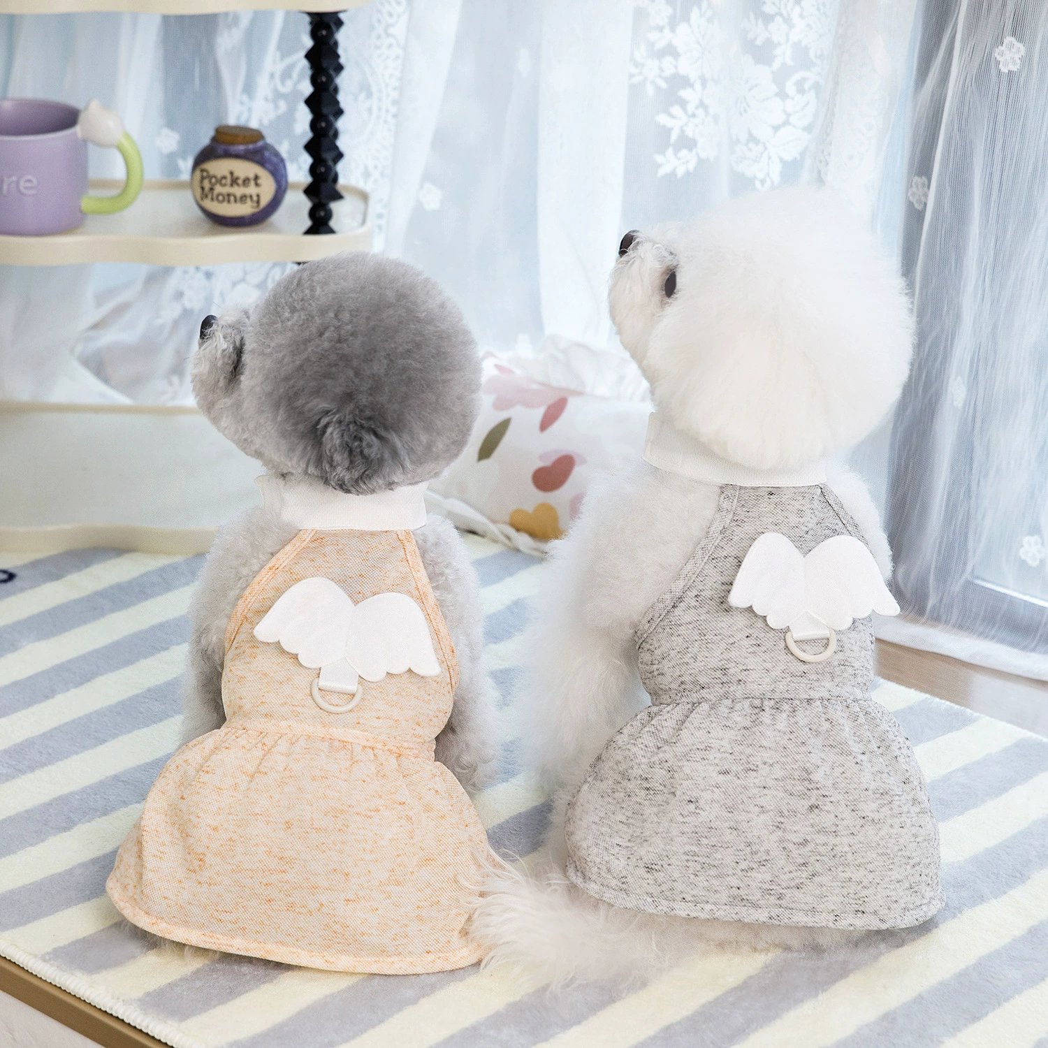 Летняя одежда для животных в корейском стиле: платье-ангел с воротником-стойкой и застежкой-пряжкой, защита от комаров и солнца, подходит для тедди и бишонов.