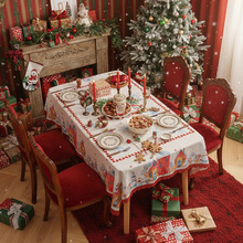 新款美式桌布圣诞主题餐桌布防尘台布节日装饰成品压花桌布跨境