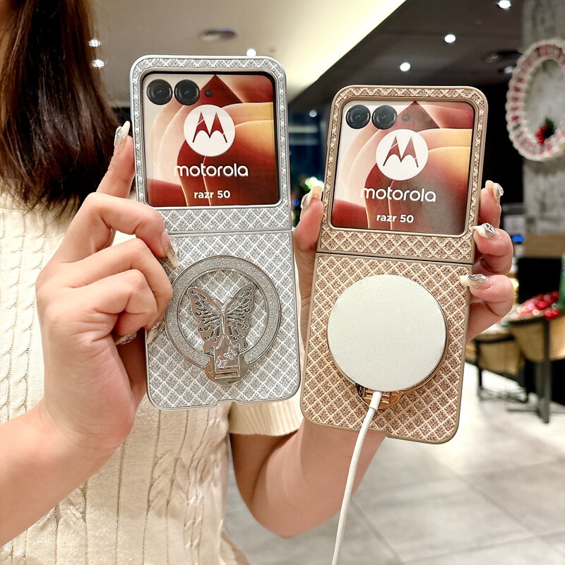 Suitable for motorazr50ultra Mobile Phone Case Motorcycle Razr60 Flash Diamond Rhomboid Ring Bracket Anti-fall Case for Women