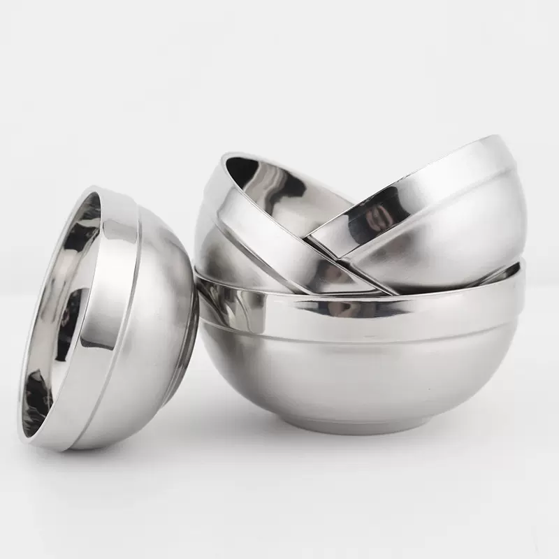 幼儿园儿童铂金碗具汤碗 商用家用食堂双层隔热白金饭碗 不锈钢碗