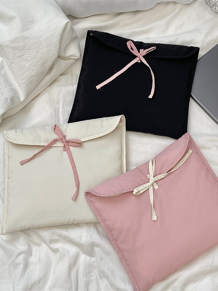 5321 New Korean Style Quilted Laptop Bag, Ballet Style Bow Liner Bag, Pink Tablet Bag (similar to those on Instagram)