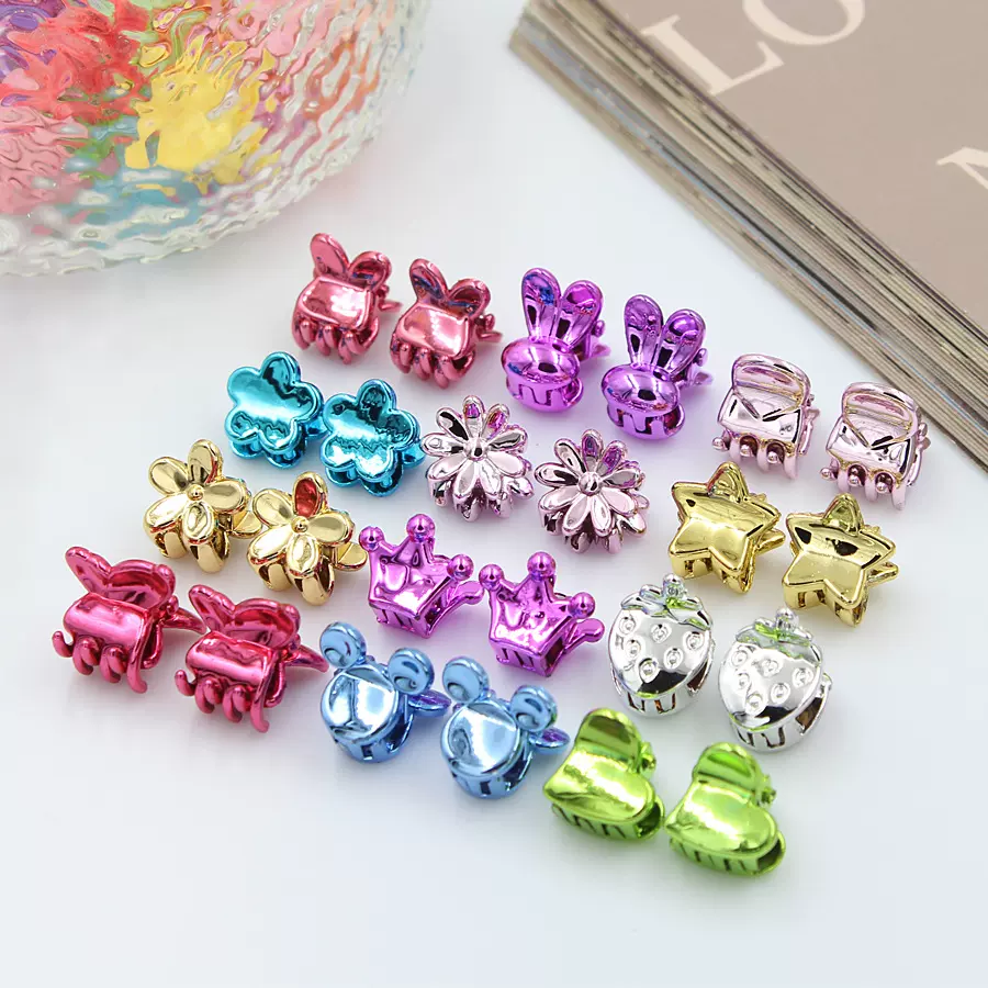 1.3cm电镀UV彩色儿童小花发夹发饰侧边夹鲨鱼夹小抓夹高级感饰品