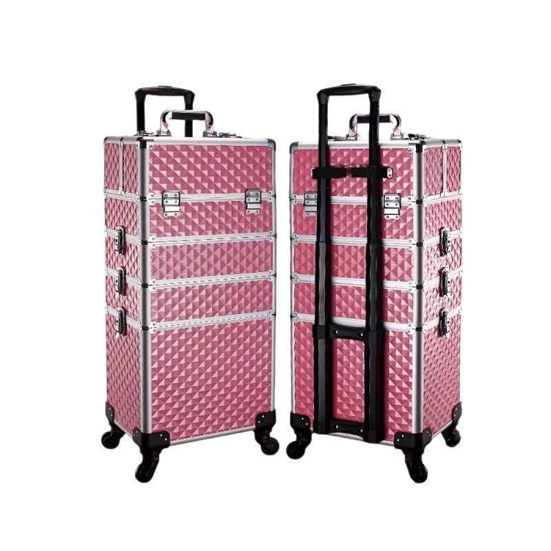 Estuche de cosméticos Estuche con ruedas multicapa de gran capacidad Estuche de cosméticos Estuche de uñas Estuche de cosméticos transfronterizo de almacenamiento de aleación de aluminio al por mayor