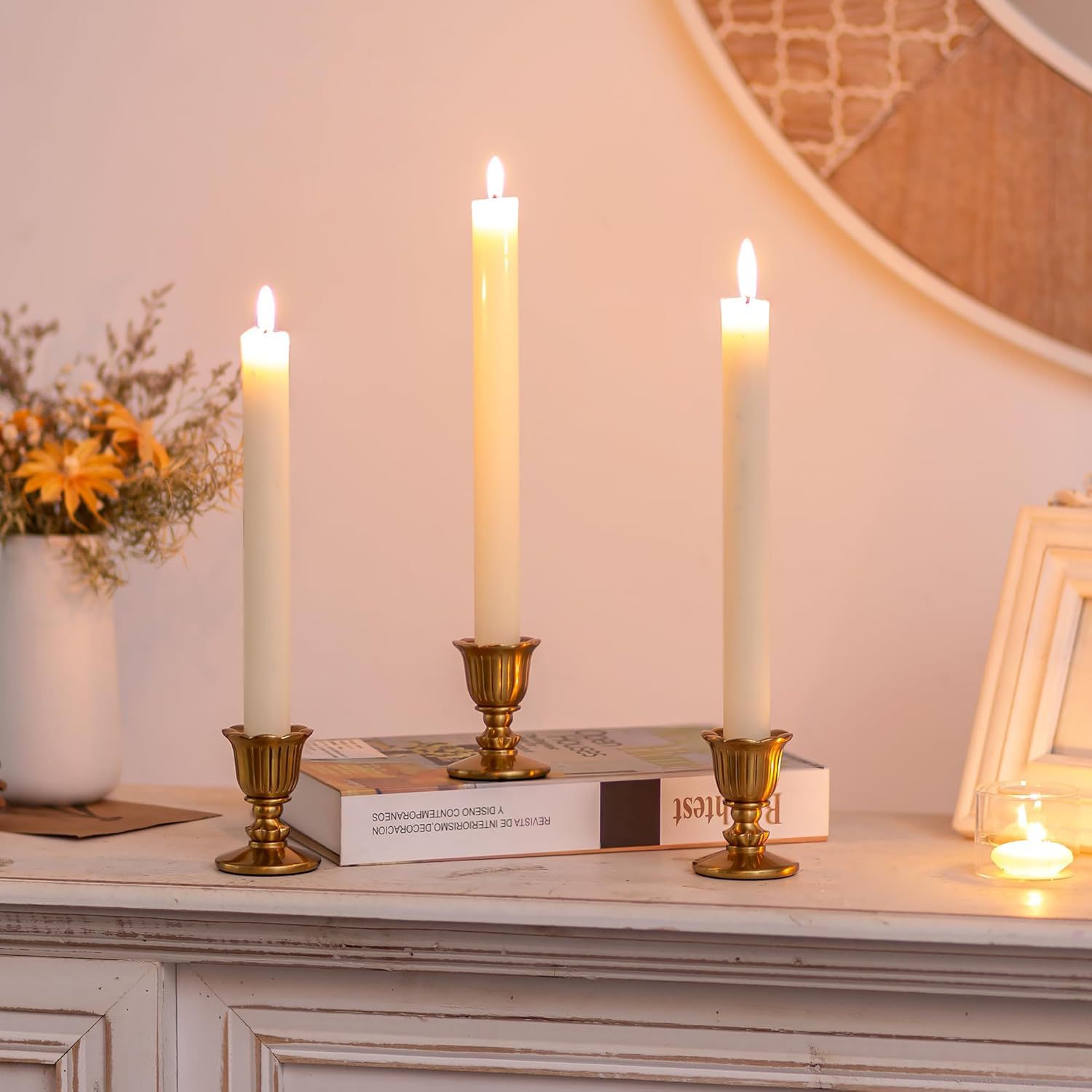 Candelaria europea cónica dorada adecuada para decoración central de la mesa de comedor boda recepción festivales decoración navideña