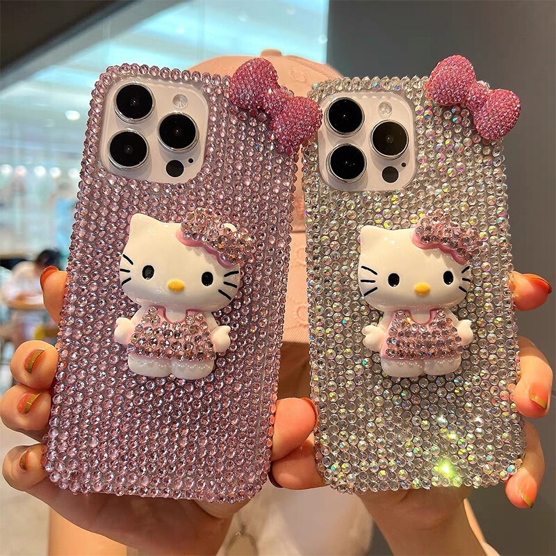 Full Diamond Kt Cat Bowknot Phone Case Suitable for iPhone 17 Pro, Apple 16, Rhinestone 14 Plus, High-End Feel 15 Full Diamond Kt Cat Bowknot Phone Case Suitable for iPhone 17 Pro, Apple 16, Rhinestone 14 Plus, High-End Feel 15