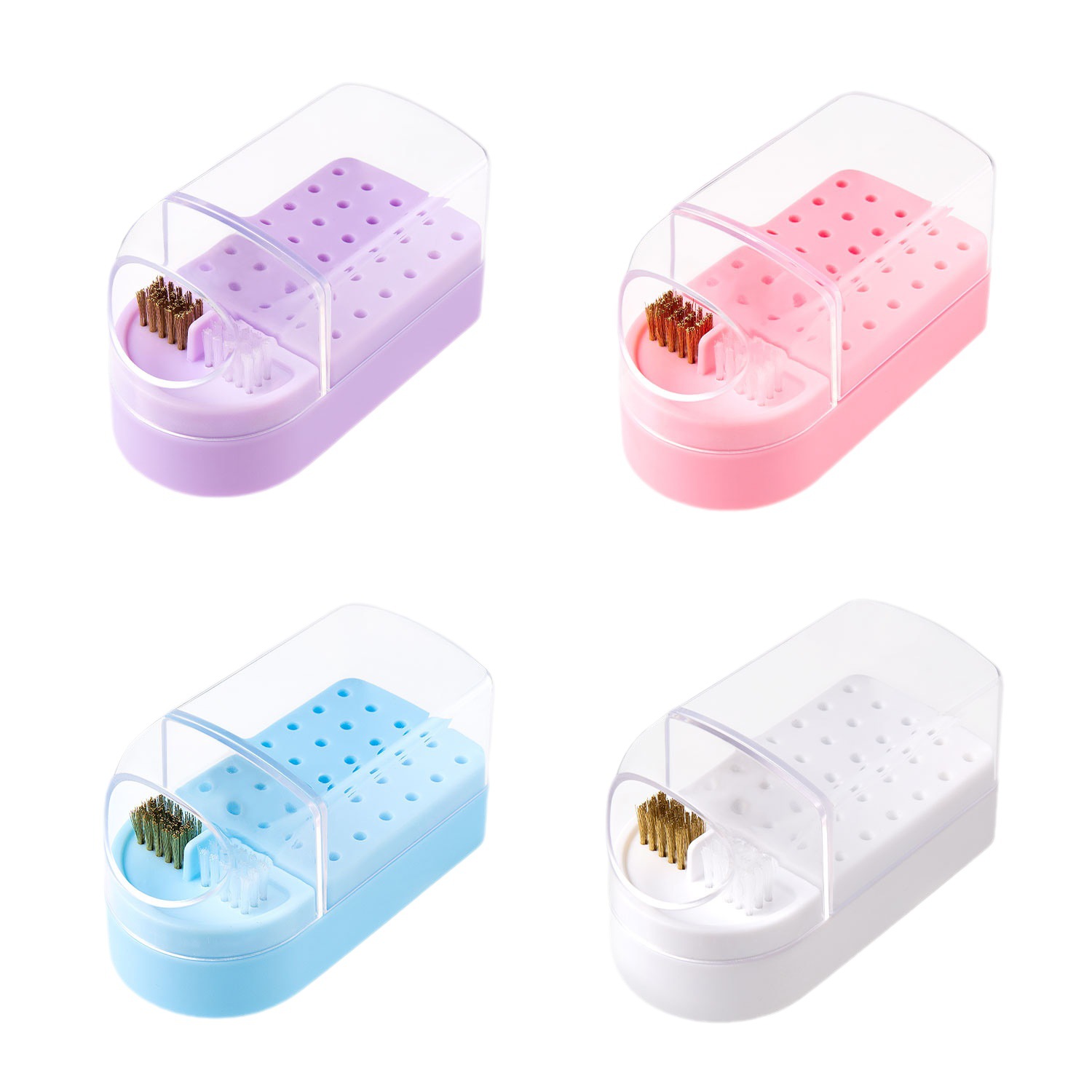 Nueva caja de almacenamiento de cabezal de molienda de 30 agujeros con cepillo de limpieza caja vacía herramientas de uñas de cerámica de acero de tungsteno dividido a prueba de polvo