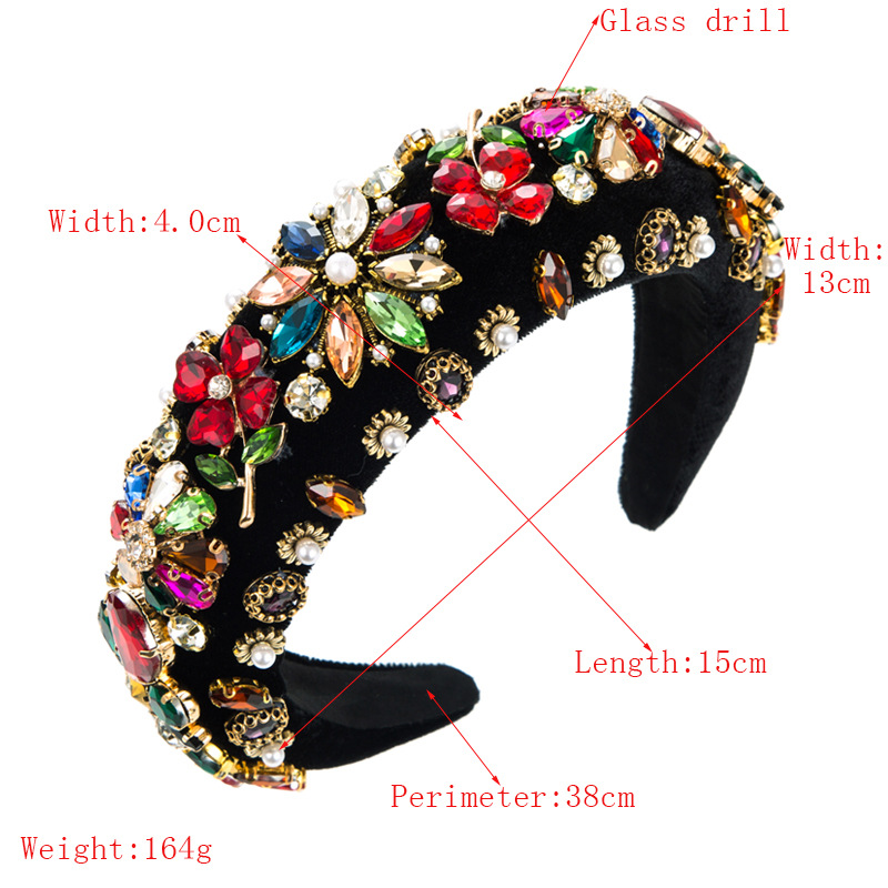 Baroque Style Flower Cloth Inlay Rhinestones Pearl Hair Band 1 Piece display picture 1