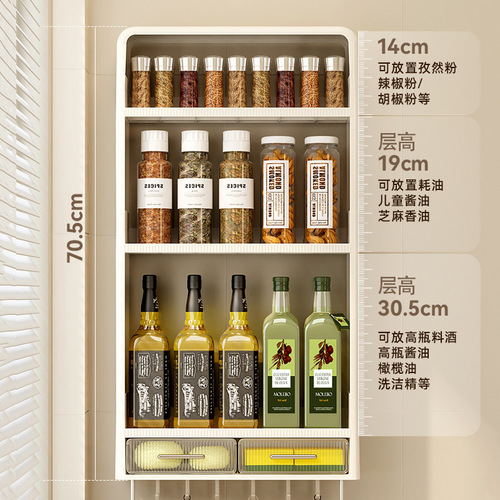 Kitchen wall-mounted shelf without drilling, household storage rack, multi-functional seasoning and utensil storage box, countertop storage