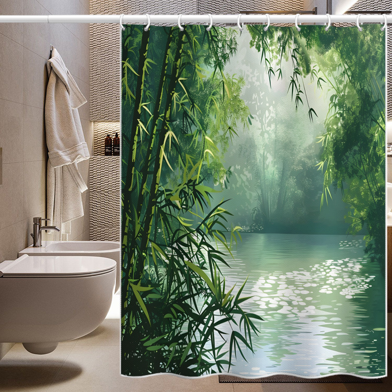 Retro Shimmer Bamboo Forest Polyester Curtains For Bathrooms_voghion.com
