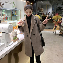 跨境秋冬新款大码小个子休闲毛呢外套胖mm韩版宽松中长款呢子大衣