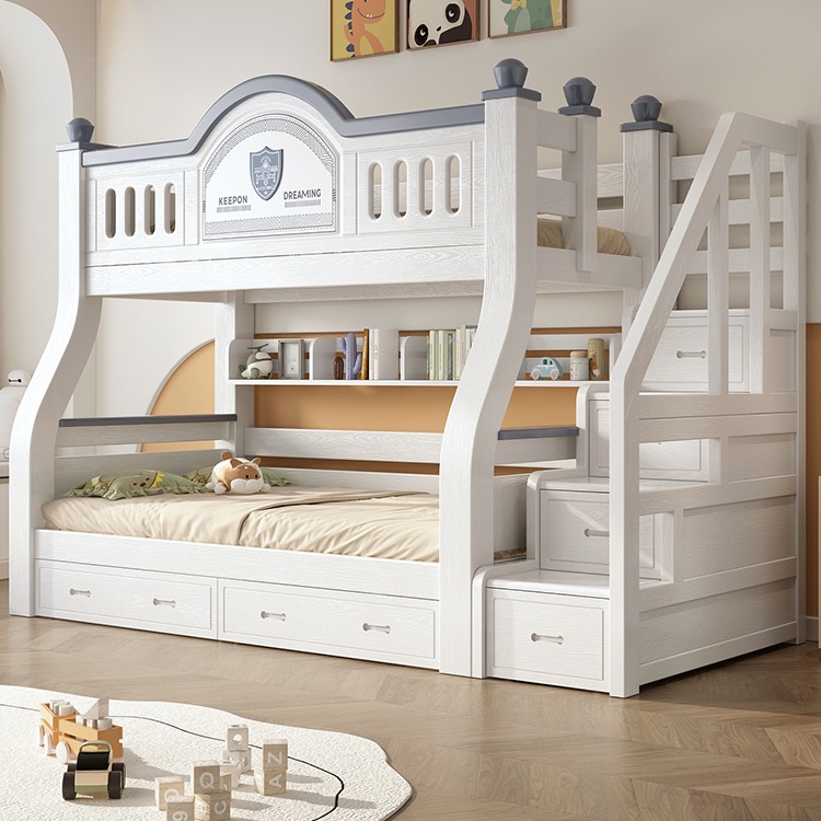 Bunk Bed for Siblings, S-Shaped Bunk Bed, Cherry Wood Children's Bed, Solid Wood Two-Tier Loft Bed, Double Gω