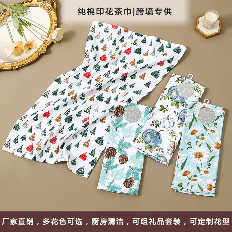 Cross-Border Exclusive Supply of All-Cotton Printed Tea Towels, Absorbent and Quick-Drying Kitchen Towels, Christmas Pine Tree Ins-Style Pure Cotton Cleaning Cloths Cross-Border Exclusive Supply of All-Cotton Printed Tea Towels, Absorbent and Quick-Drying Kitchen Towels, Christmas Pine Tree Ins-Style Pure Cotton Cleaning Cloths