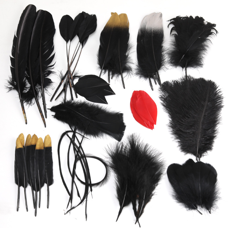 批发黑色羽毛diy手工材料包饰品配件儿童幼儿园创意美术课程制作