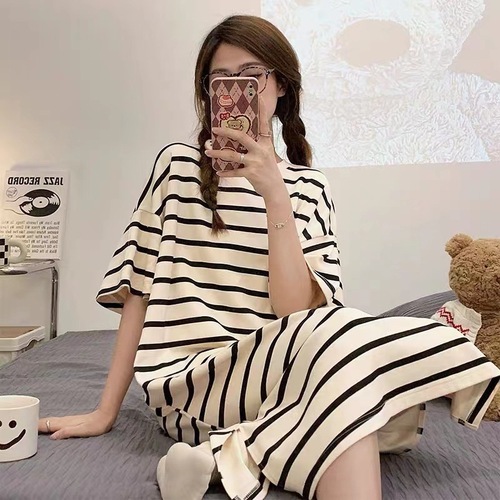 Women's Summer Sleepwear Loose Plus Size Short Sleeve Cartoon Cute Teen Student Thin Pajamas Home Clothes