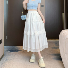拼接蕾丝蛋糕半身裙女夏季小众白色仙女裙设计感高腰显瘦a字长裙