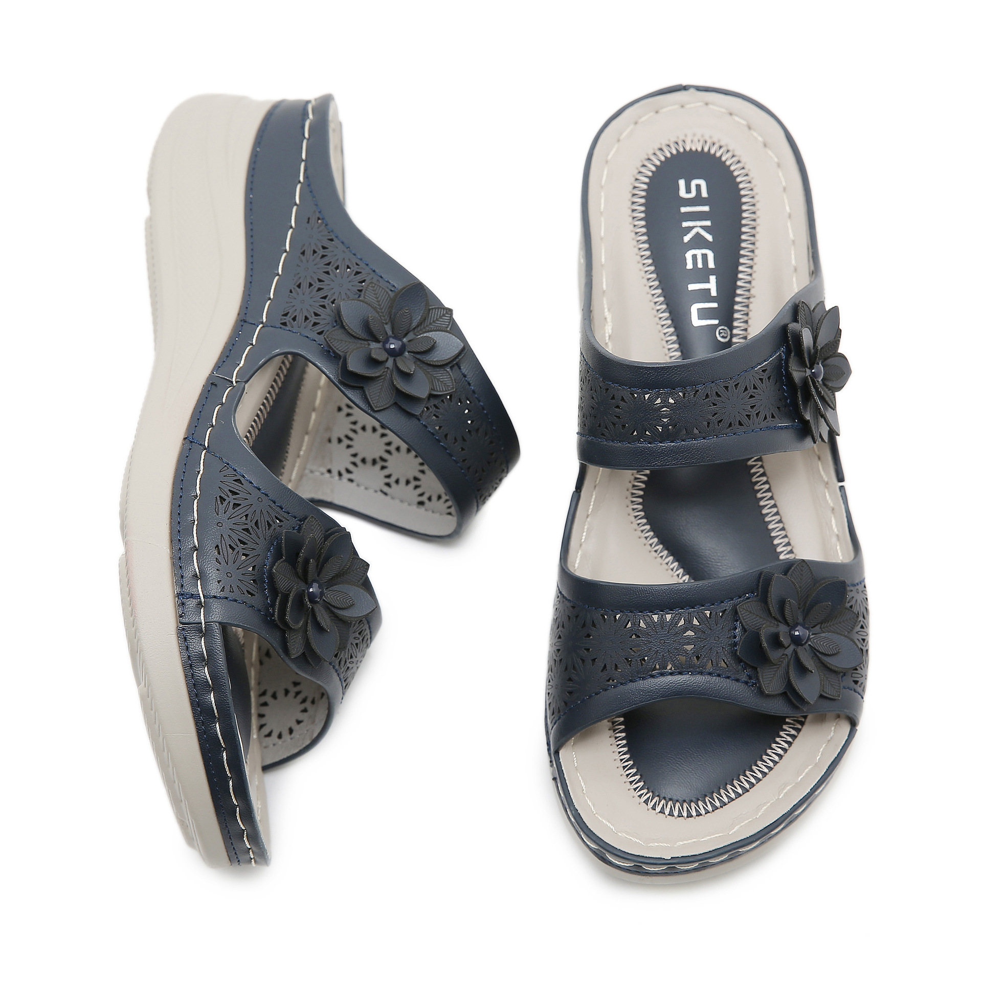 JS777 - 7 nuevo estilo 2025 transfronterizo cabeza redonda de moda boca de pez hueco de mujer zapatillas casuales de tamaño grande