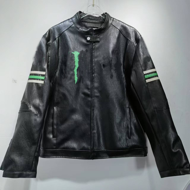 跨境美潮原创设计加工美式宽松版型皮衣机车服重工刺绣男女同款潮|undefined
