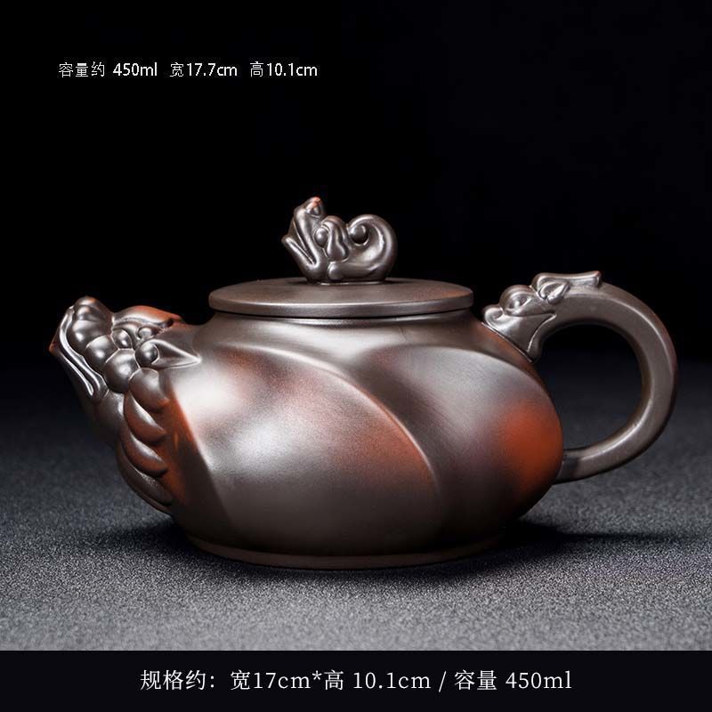 新款紫陶茶壶家用西施单壶吉象壶浮雕紫泥半手工功夫茶具伴手礼|undefined