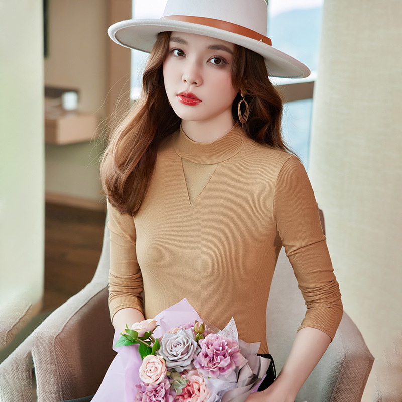 Cross-border Autumn New Korean Knitted Long-sleeved Top Women's Design Sense Suit with High Elastic Slim-fit Thin Base Shirt