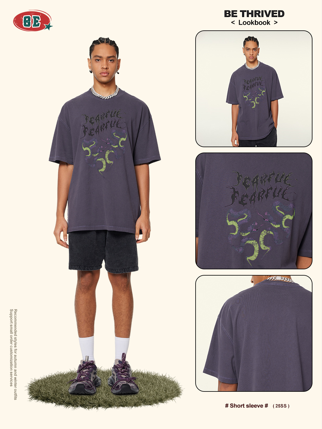 Ropa para Hombre BE | Camiseta holgada con estampado de bloques de color del Año de la Serpiente, estilo retro nacional, talla grande, unisex, de manga corta, para hombre.