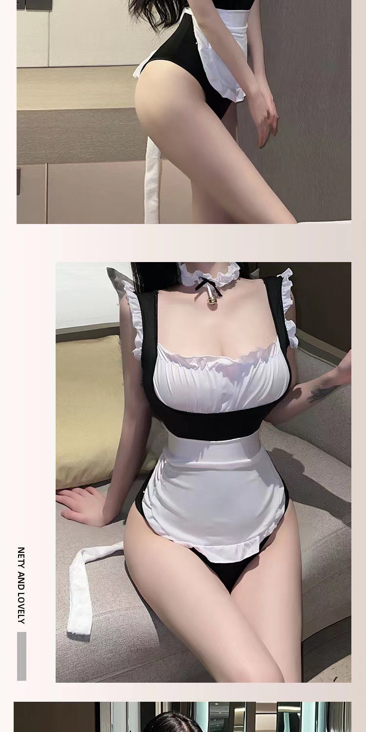 Sexy Maid Costume Roleplay Uniform Set with Mini Skirt and Polyester Fabric — detail image 5