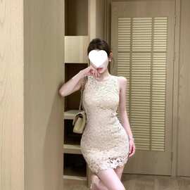 法式镂空蕾丝背心连衣裙女夏季新款收腰显瘦礼服裙子气质包臀短裙