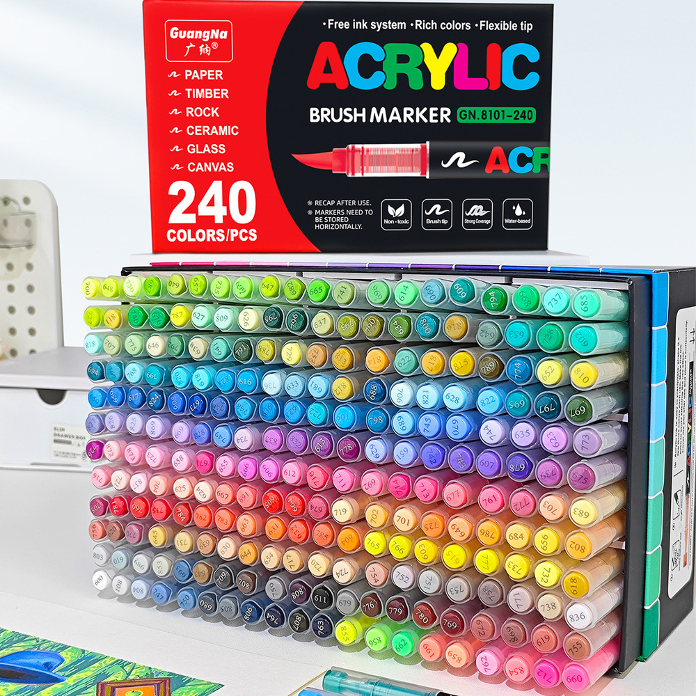 Guangna 8101 marcador acrílico lineal 24 bolígrafo de acuarela acrílico anti-secado estudiante bolígrafo de graffiti sin presión de bricolaje